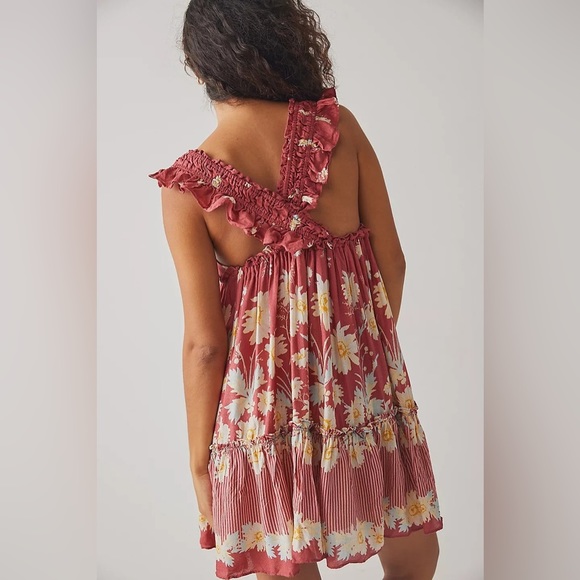 Free People Red Floral Ruffle Tier Mini Dress - Picture 3 of 9